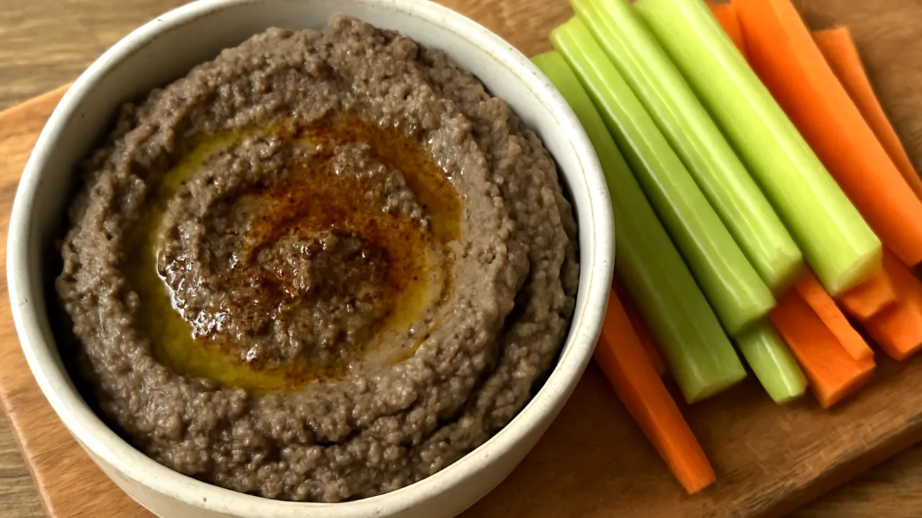 Hummus di ceci neri con bastoncini di sedano e carote"