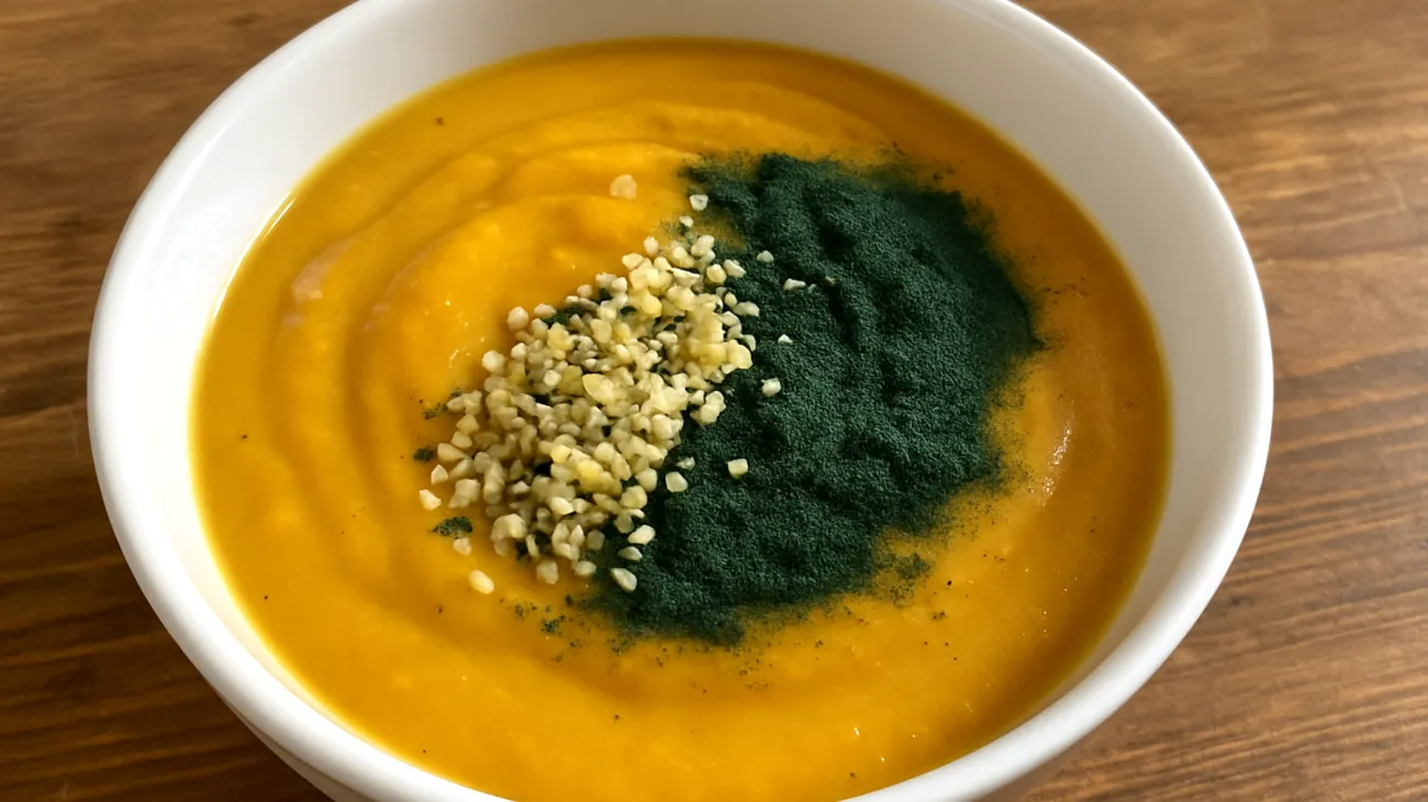 Vellutata di zucca con semi di canapa e spirulina"
