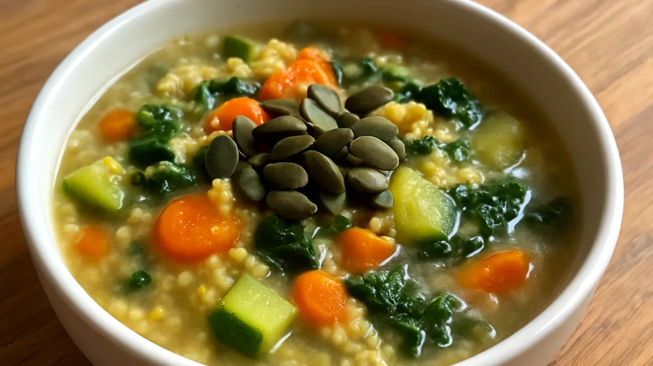 Zuppa di miglio con verdure e semi di zucca"