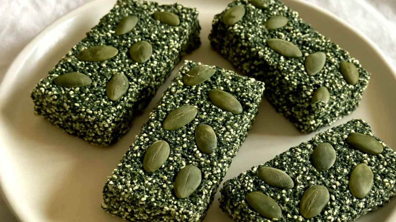 Barrette di amaranto soffiato con semi di zucca e spirulina"
