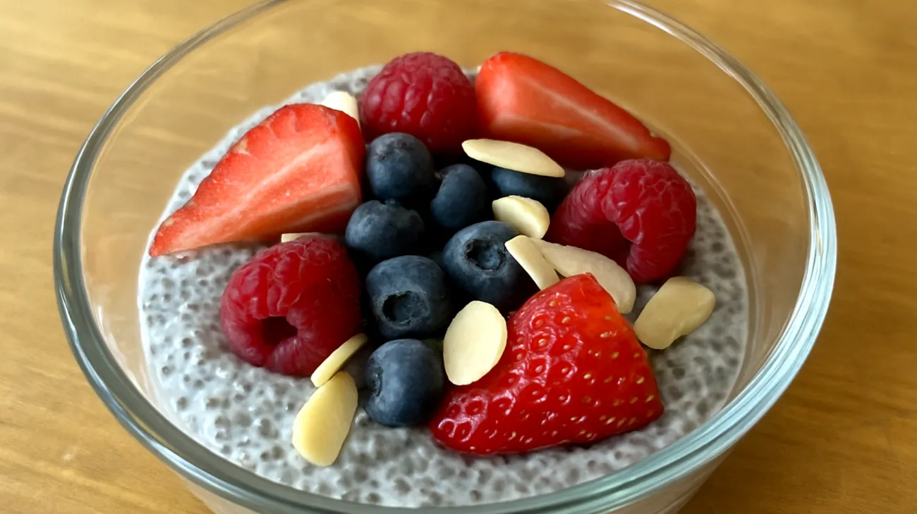 Budino di semi di chia con frutti di bosco e mandorle"