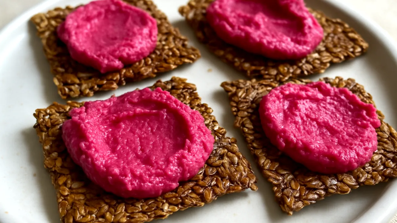 Crackers di semi di lino con hummus di barbabietola rossa"