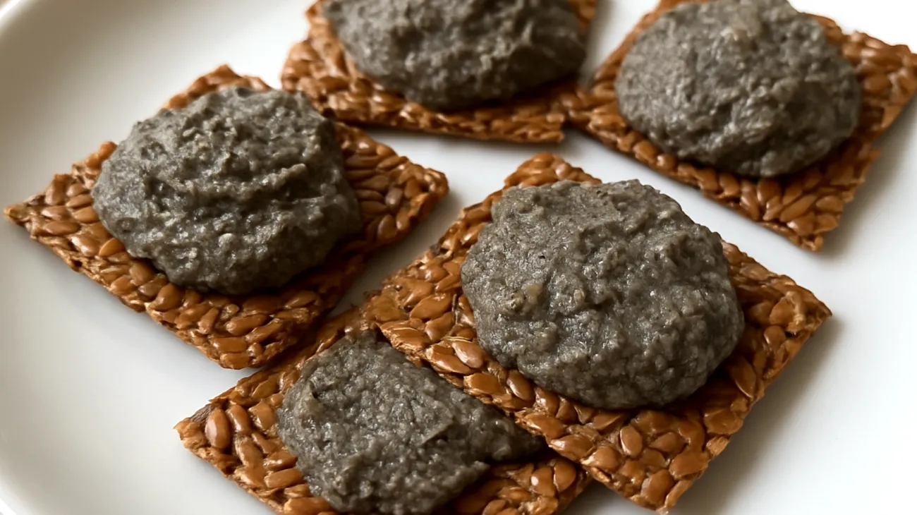 Crackers di semi di lino con hummus di ceci neri"
