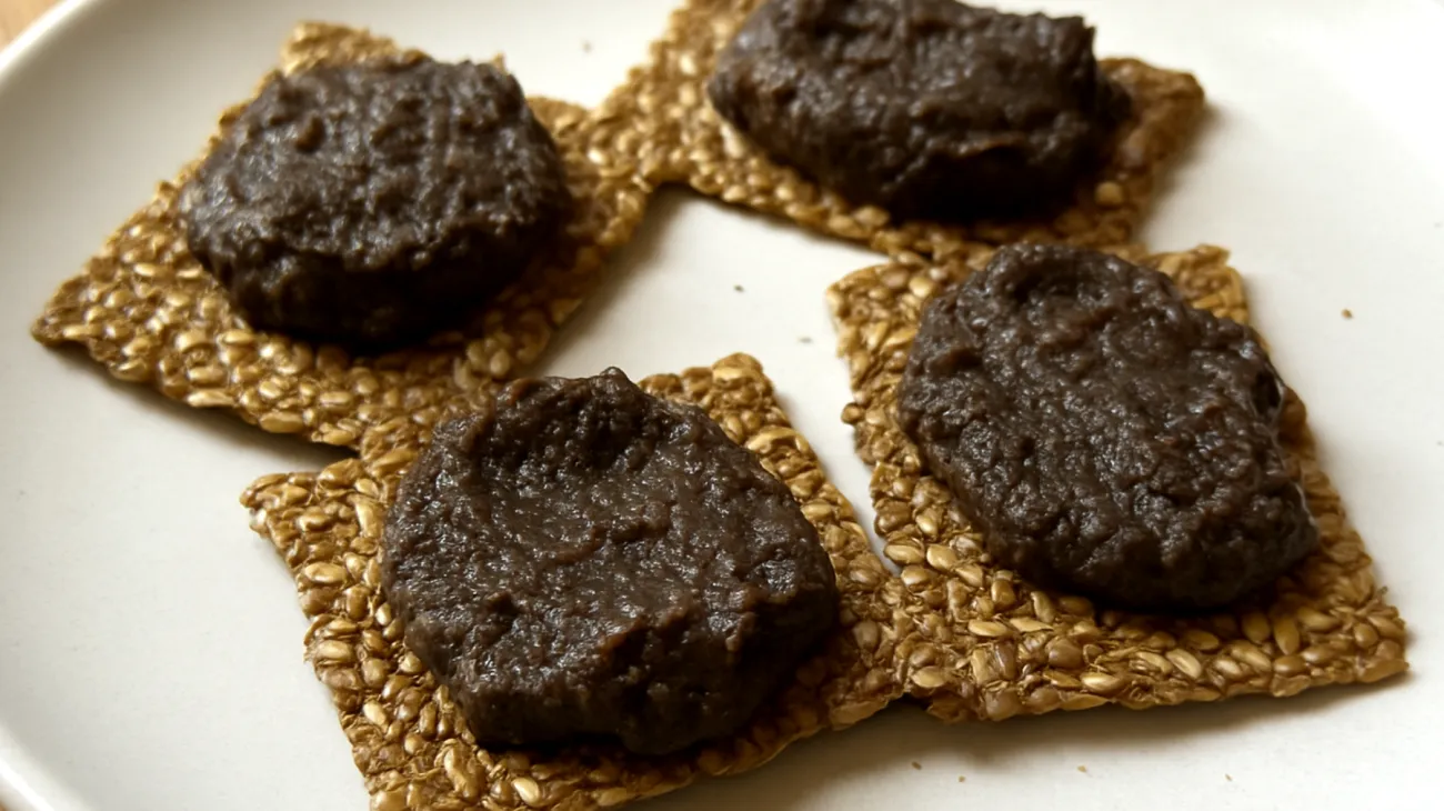 Crackers di semi di lino con hummus di ceci neri"