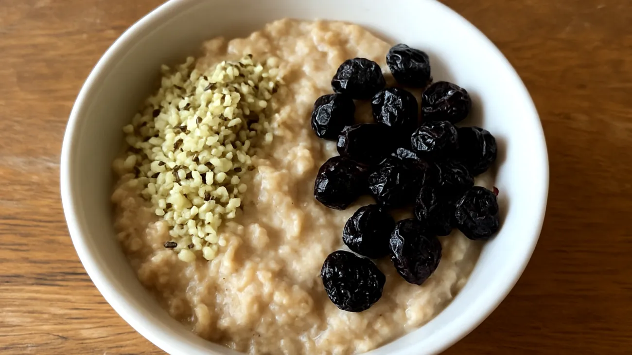 Porridge di avena con semi di canapa e ciliegie acide essiccate"