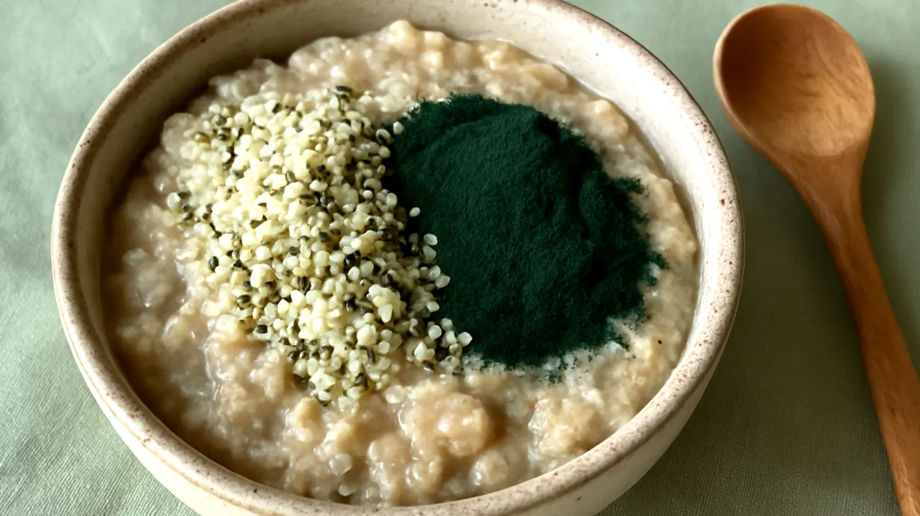 Porridge di avena con semi di canapa e spirulina"